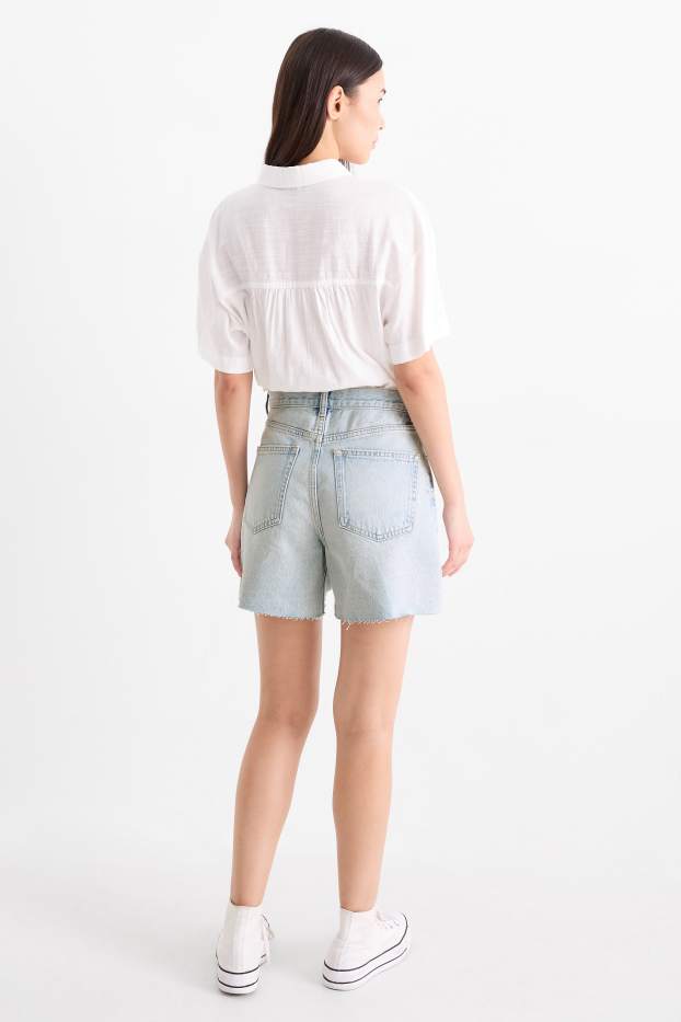 Dames - Korte spijkerbroek - high waist - jeanslichtblauw
