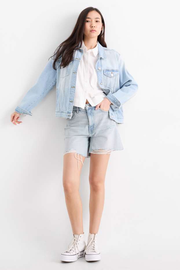 Dames - Korte spijkerbroek - high waist - jeanslichtblauw