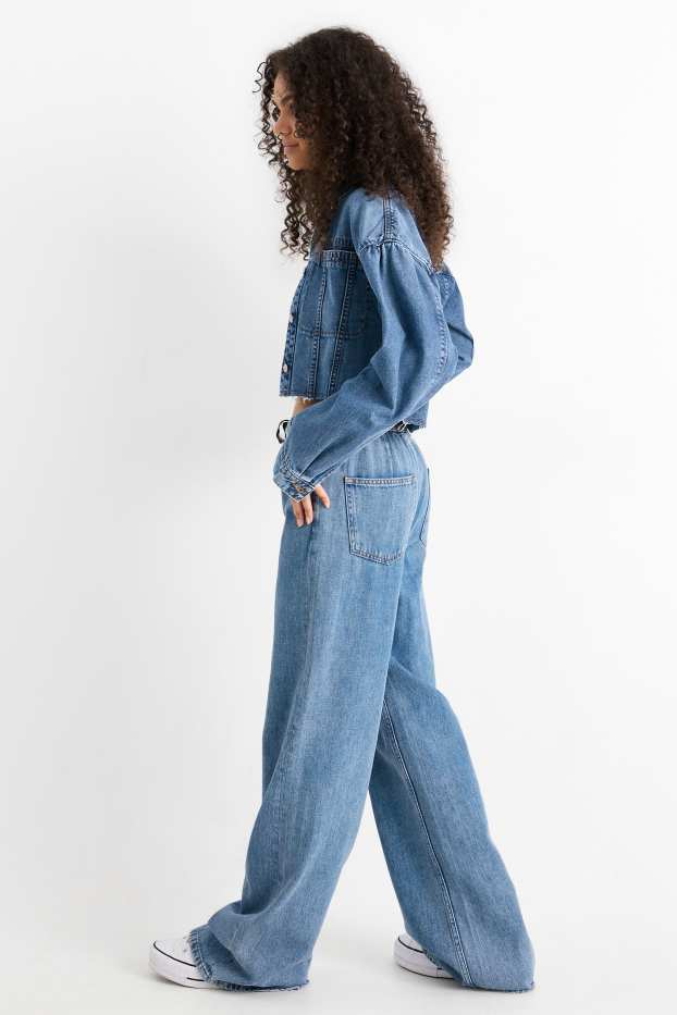 Women - Wide leg jeans - mid-rise waist - blue denim