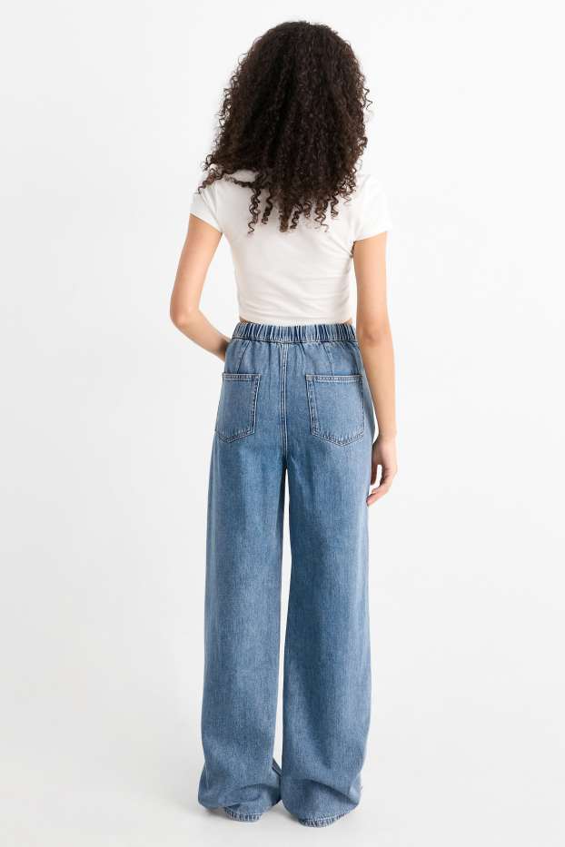 Women - Wide leg jeans - mid-rise waist - blue denim