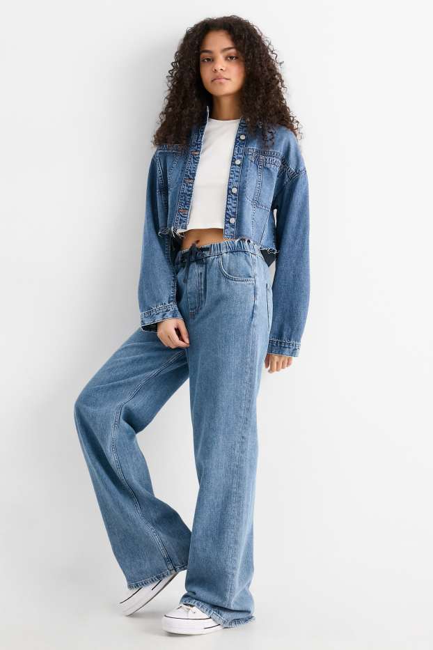 Women - Wide leg jeans - mid-rise waist - blue denim
