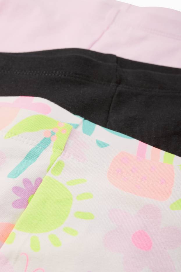 Children Girls - Multipack of 3 - flowers and rainbows - capri leggings - rose