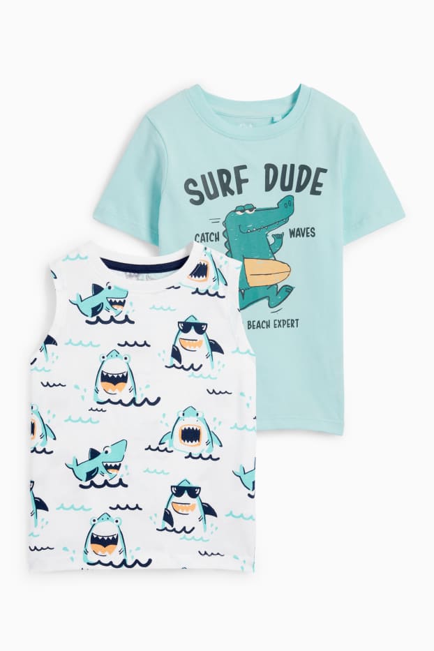 Children Boys - Multipack of 2 - shark and crocodile - top and short sleeve T-shirt - light turquoise