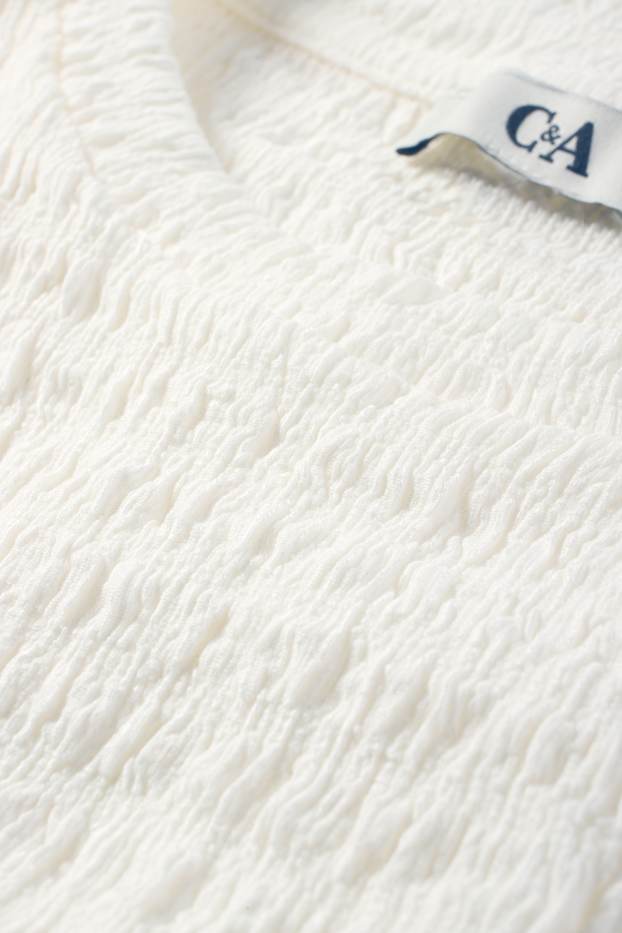 Donna - T-shirt corta - tessuto tramato - bianco