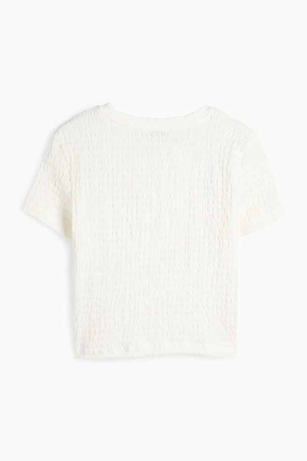 Donna - T-shirt corta - tessuto tramato - bianco