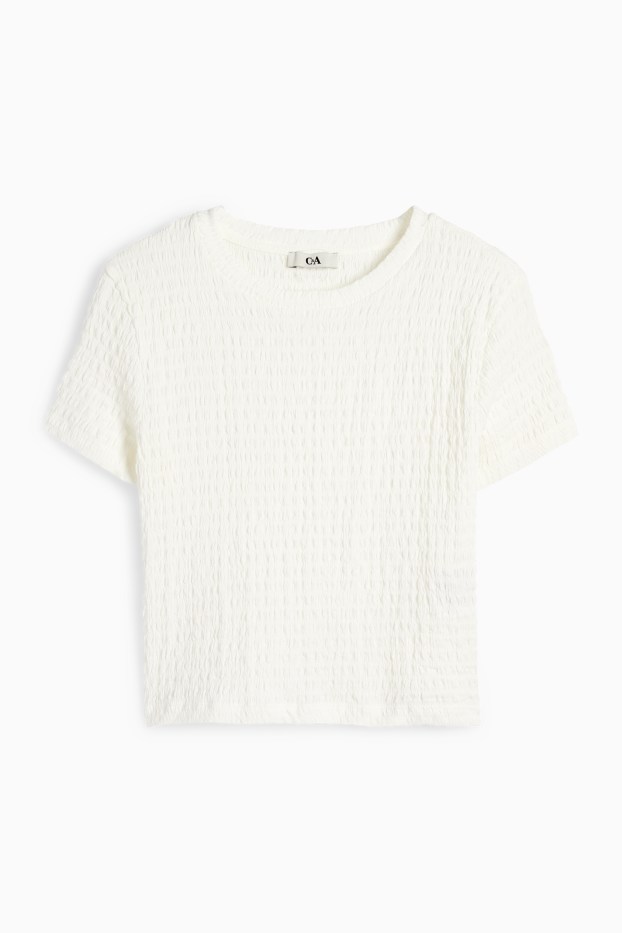 Donna - T-shirt corta - tessuto tramato - bianco