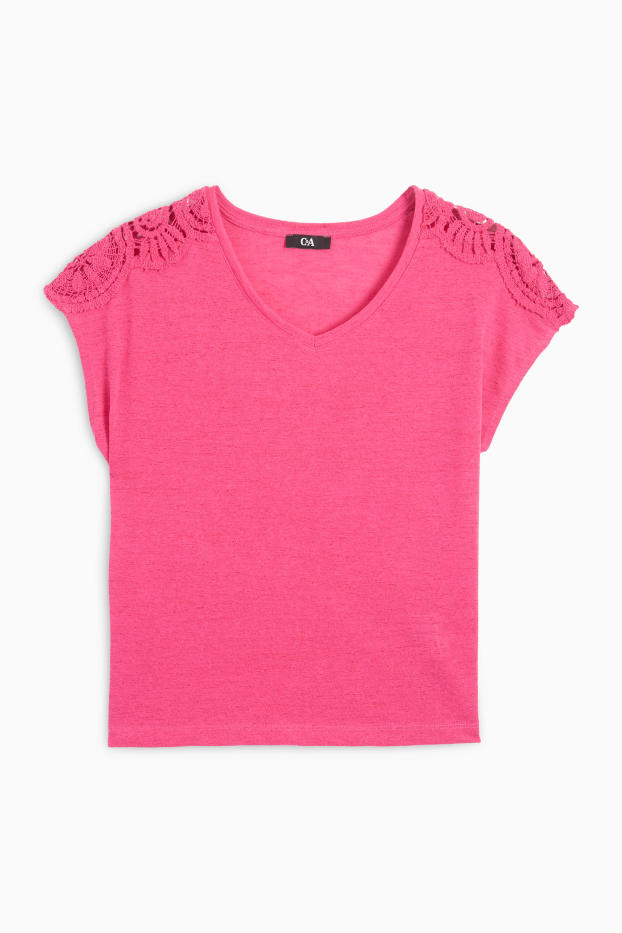 Women - V-neck T-shirt - regular fit - pink