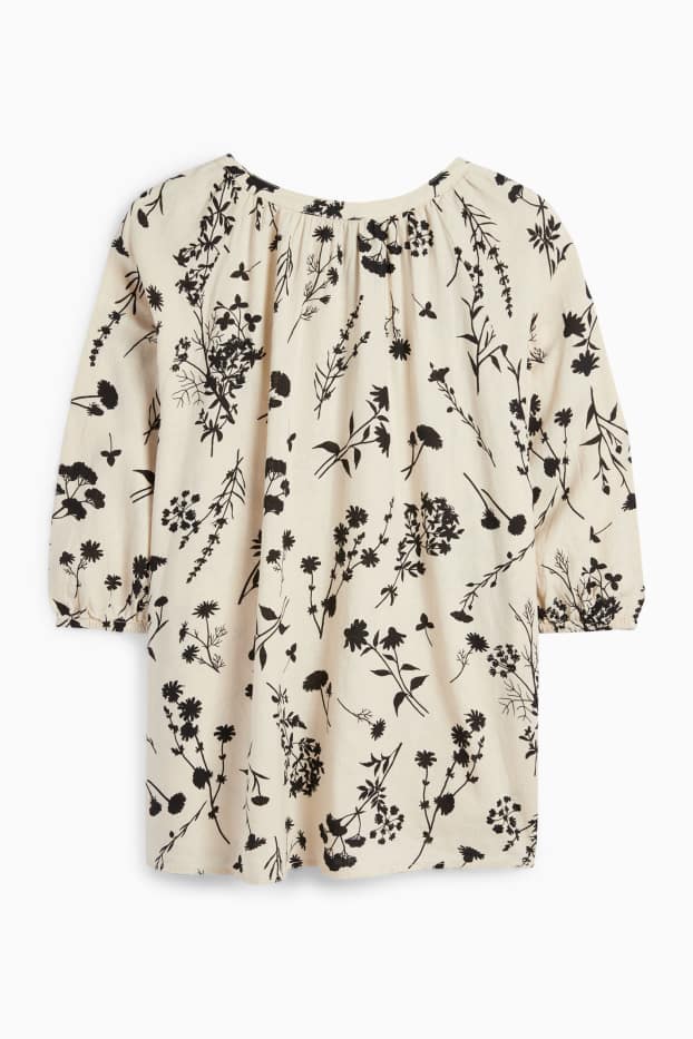 Dames - Blouse - linnenmix - gebloemd - beige