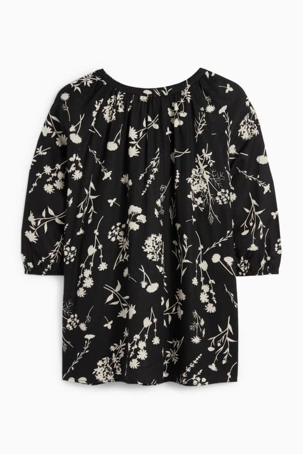 Donna - Blusa - misto lino - a fiori - nero
