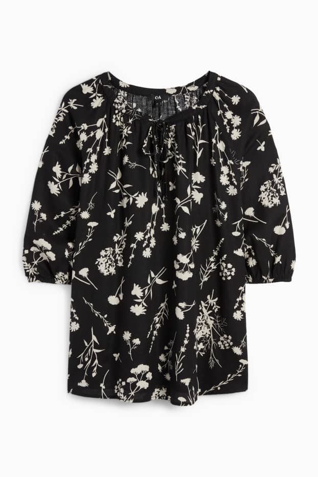 Donna - Blusa - misto lino - a fiori - nero