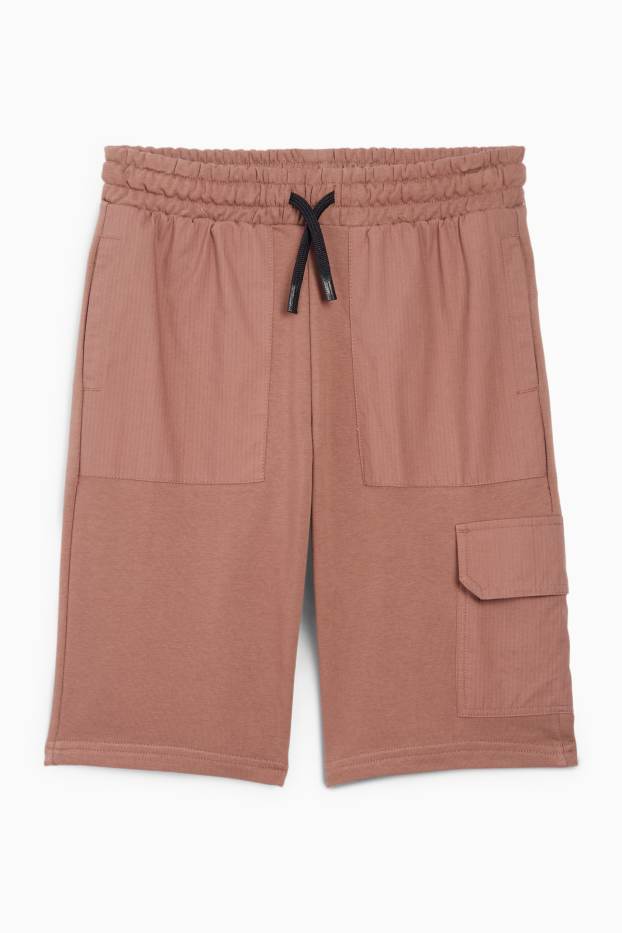 Enfants garçons - Short cargo en molleton - marron