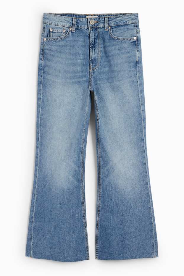 Damen - Crop Flared Jeans - High Waist - helljeansblau