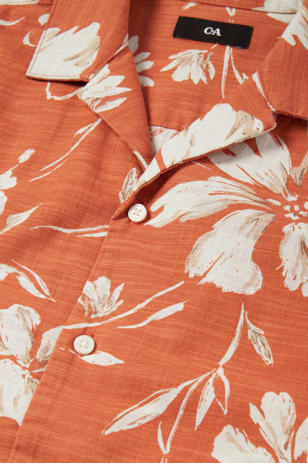 Pánské - Košile - regular fit - klopový límec - se vzorem - oranžová