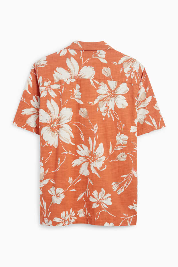 Pánské - Košile - regular fit - klopový límec - se vzorem - oranžová