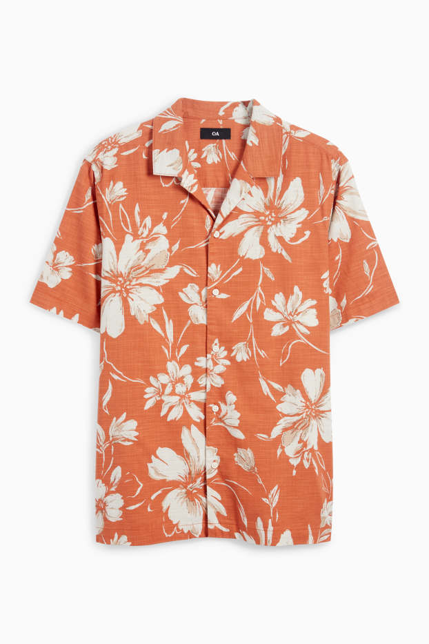 Pánské - Košile - regular fit - klopový límec - se vzorem - oranžová