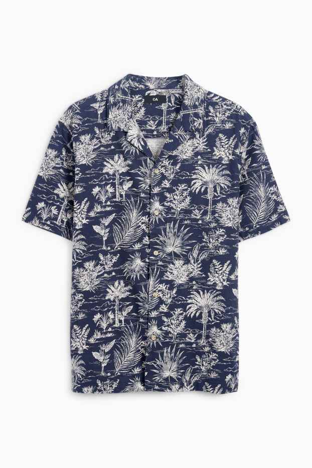 Pánské - Košile - regular fit - klopový límec - se vzorem - tmavomodrá