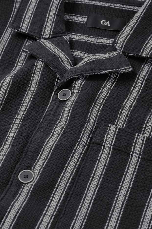 Pánské - Košile - regular fit - klopový límec - pruhovaná - strukturovaná - tmavomodrá