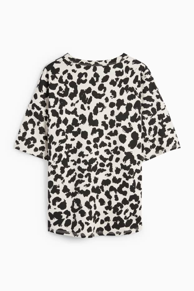 Damen - T-Shirt - Oversized - Leo-Print - schwarz / beige