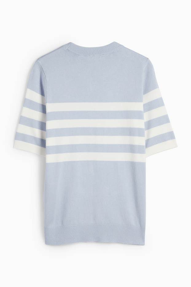 Mujer - Jersey de punto - manga corta - de rayas - azul claro