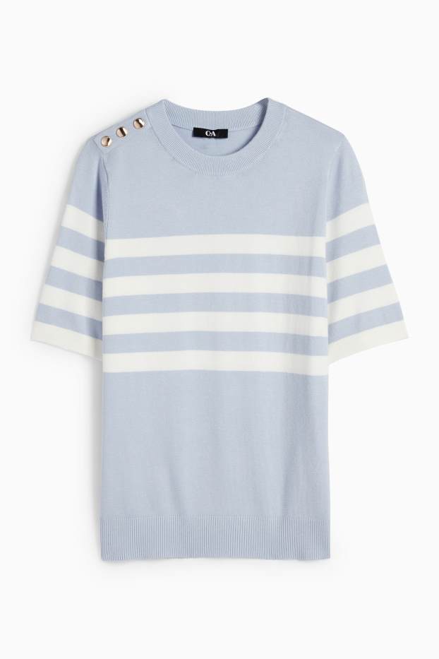 Mujer - Jersey de punto - manga corta - de rayas - azul claro