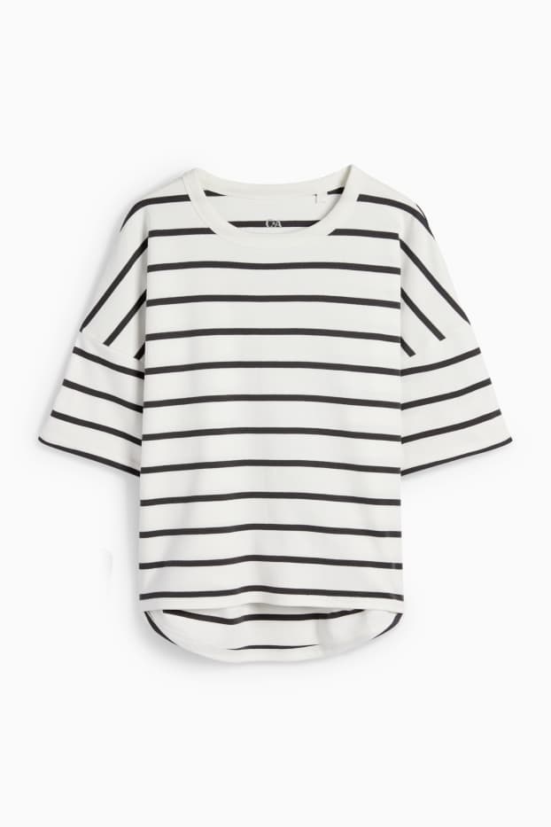 Femmes - T-shirt - Oversize - à rayures - blanc / noir