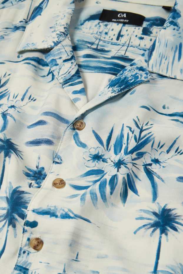 Hommes - Chemise - relaxed fit - col à revers - à motif - blanc / bleu clair