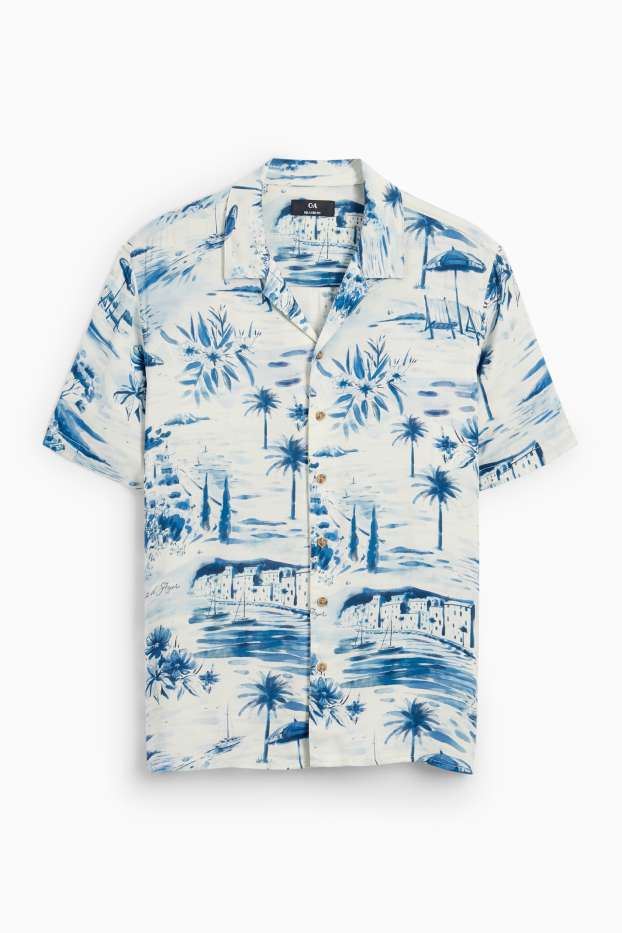 Hommes - Chemise - relaxed fit - col à revers - à motif - blanc / bleu clair