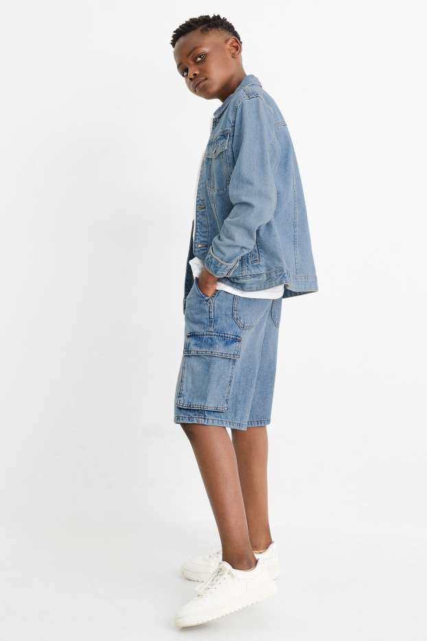 Kinder Jungen - Jeans-Cargo-Bermudas - helljeansblau