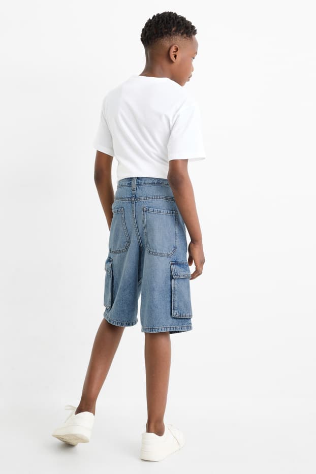 Kinder Jungen - Jeans-Cargo-Bermudas - helljeansblau