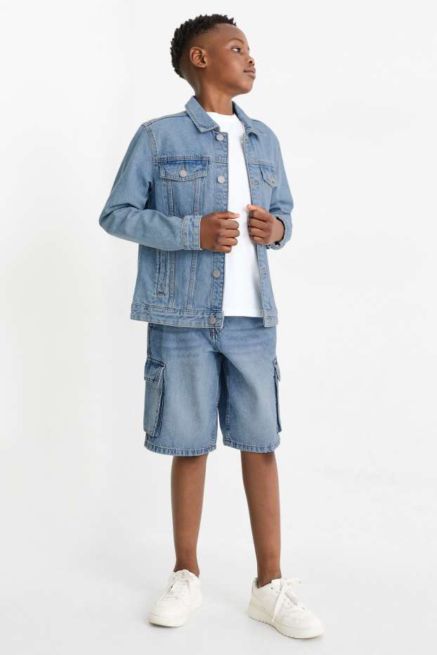 Kinder Jungen - Jeans-Cargo-Bermudas - helljeansblau