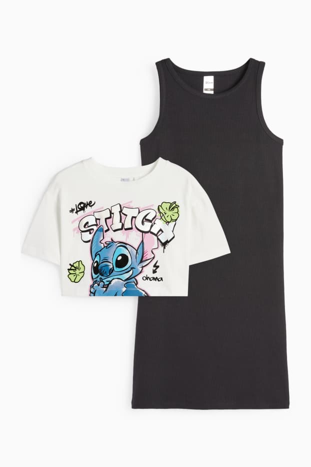 Kinderen: meisjes - Lilo & Stitch - set - T-shirt en jurkje - 2-delig - wit / lichtblauw