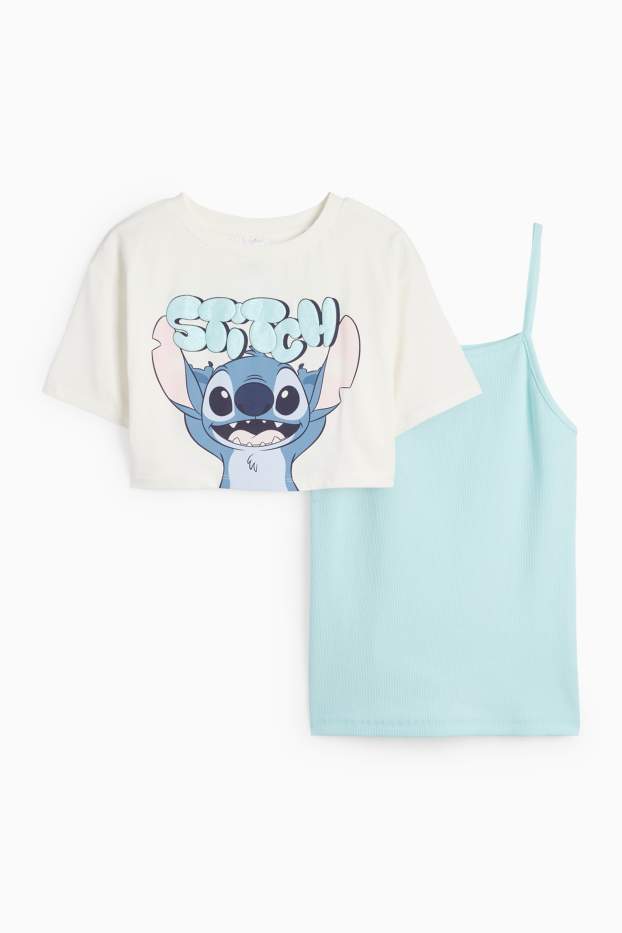 Kinder Mädchen - Lilo & Stitch - Set - Kurzarmshirt und Top - 2 teilig - cremeweiss