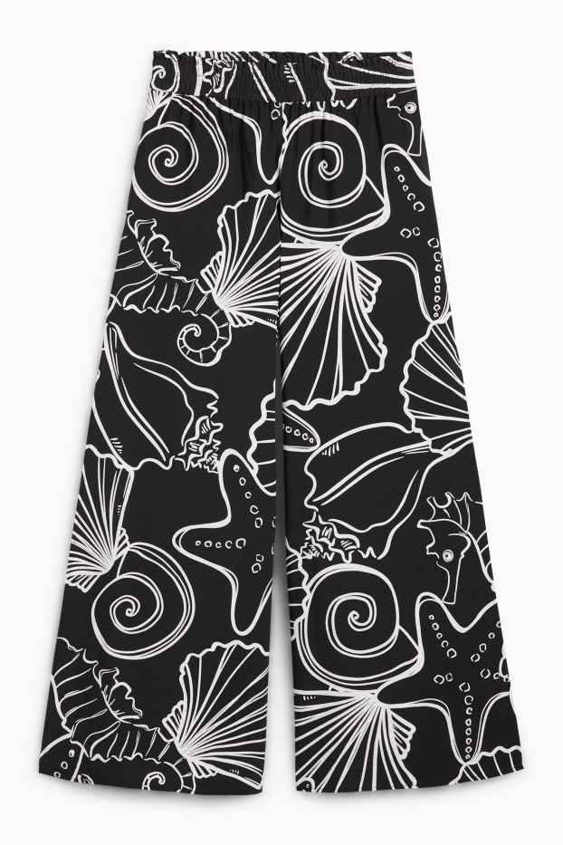 Femei - Pantaloni de stofă - talie medie - loose fit - cu model - negru / alb