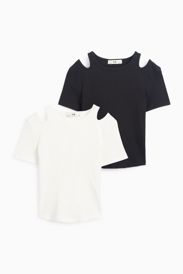 Kinder Mädchen - Multipack 2er - Kurzarmshirt - gerippt - weiß