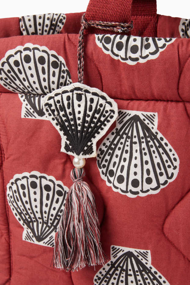 Femmes - Grand cabas surpiqué - à motif - rouge