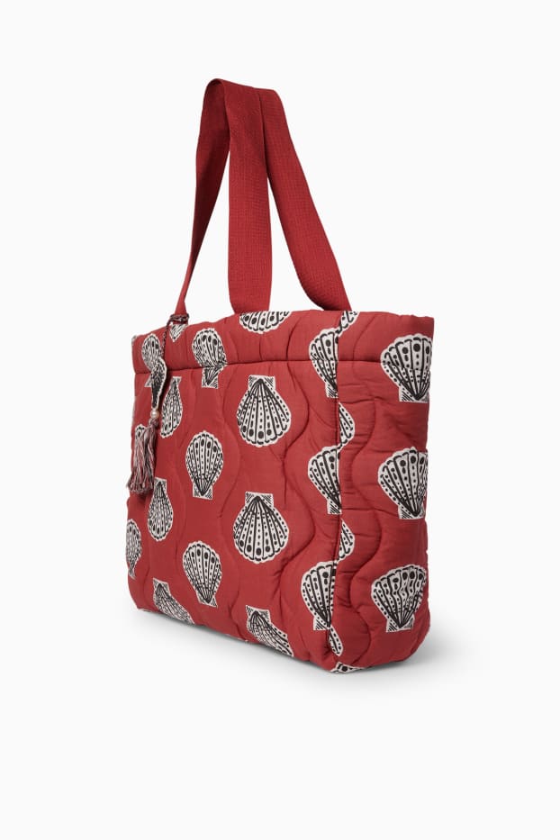 Femmes - Grand cabas surpiqué - à motif - rouge