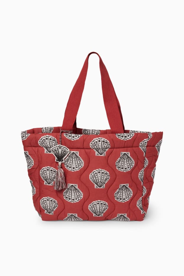 Femmes - Grand cabas surpiqué - à motif - rouge