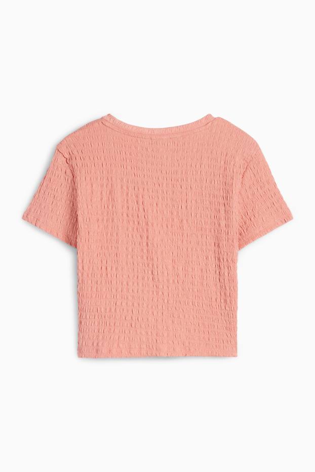 Women - Cropped T-shirt - textured - salmon coloured