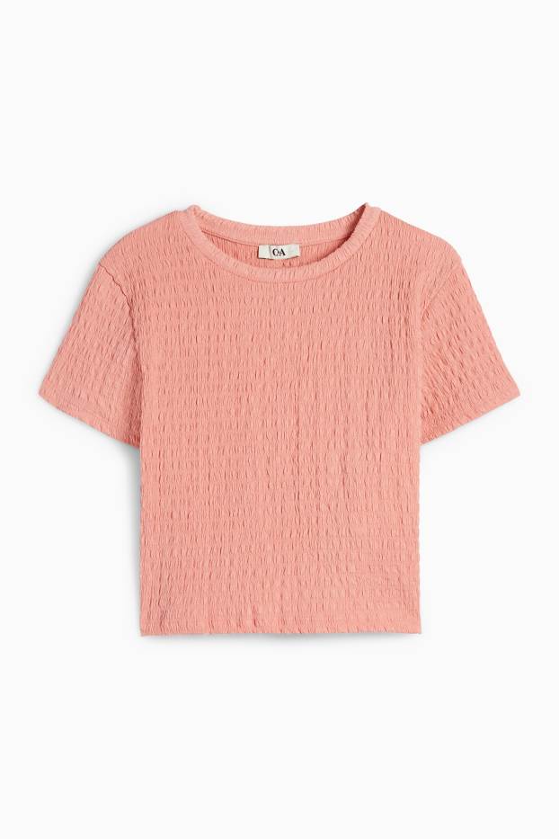 Women - Cropped T-shirt - textured - salmon coloured