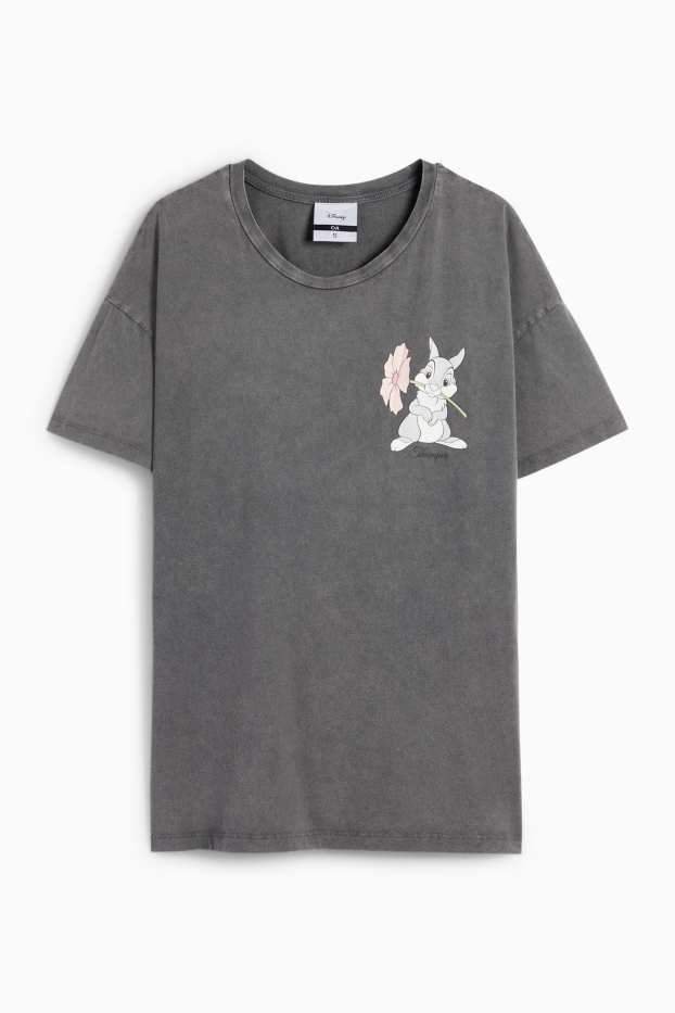 Dames - T-shirt - oversized - Bambi - donkergrijs-mélange