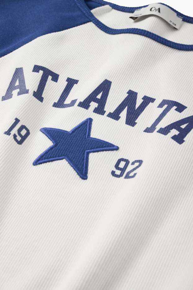 Children Girls - Atlanta - short sleeve T-shirt - ribbed - white / blue