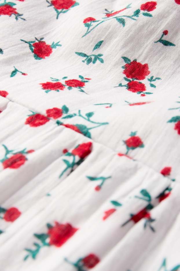Damen - Kleid mit Volants - geblümt - weiß