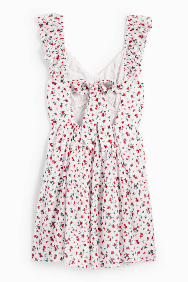 Damen - Kleid mit Volants - geblümt - weiß