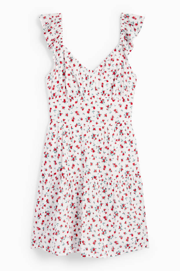 Damen - Kleid mit Volants - geblümt - weiß