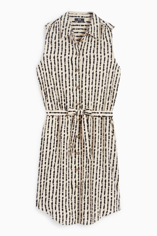 Damen - Viskose-Blusenkleid - gemustert - schwarz / beige