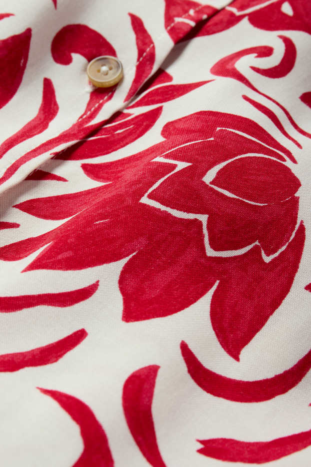 Femei - Rochie tip bluză din viscoză - cu flori - alb / roșu