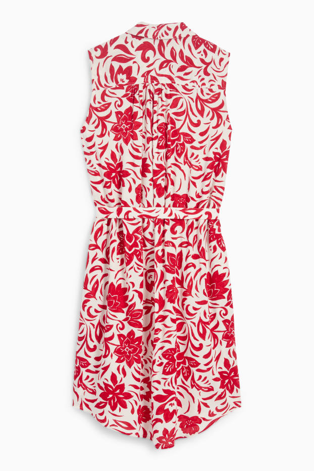 Femei - Rochie tip bluză din viscoză - cu flori - alb / roșu