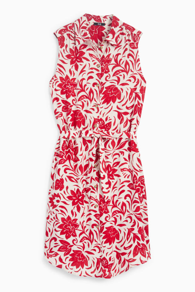 Femei - Rochie tip bluză din viscoză - cu flori - alb / roșu