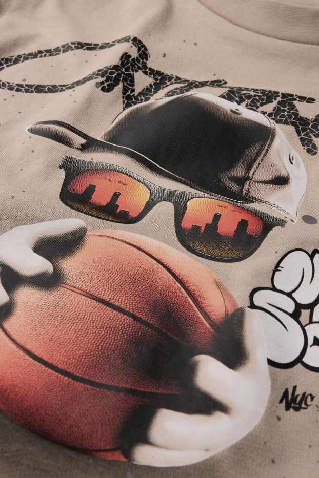 Děti - chlapci - Basketbalový motiv - tričko s krátkým rukávem - taupe