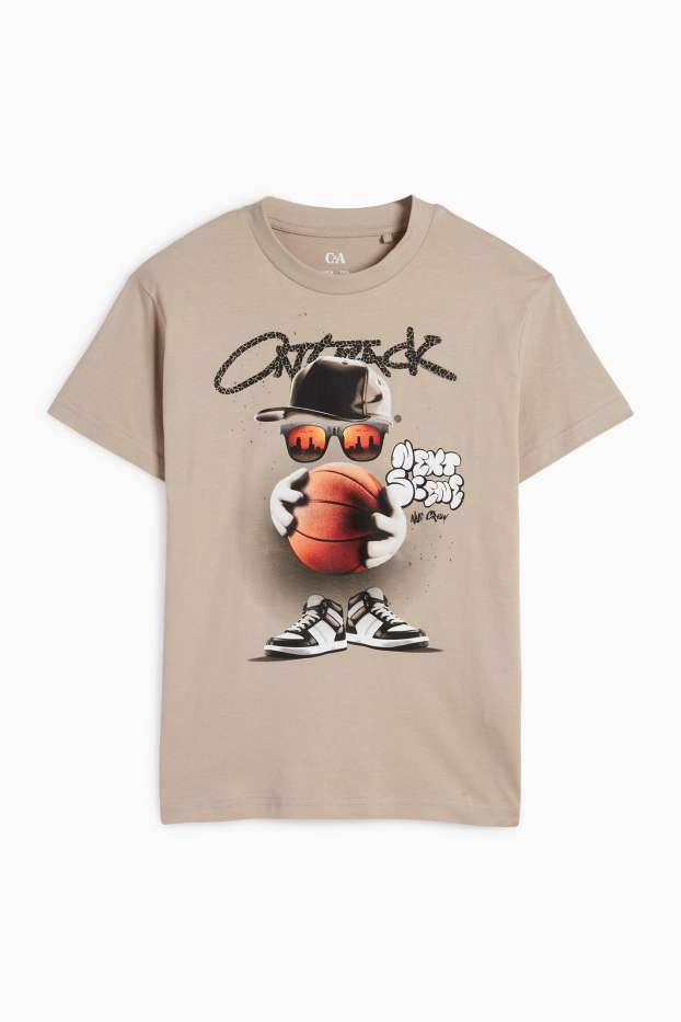 Děti - chlapci - Basketbalový motiv - tričko s krátkým rukávem - taupe